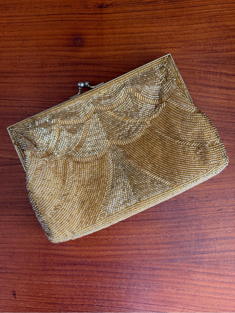 La Regale Gold Beaded Evening Clutch